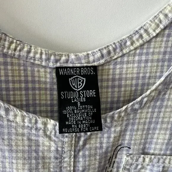 90s Vintage Looney Tunes Plaid Tank Dress Size Small - Picture 5 of 7